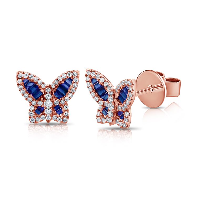 Small Sapphire and Diamond Baguette Butterfly Studs