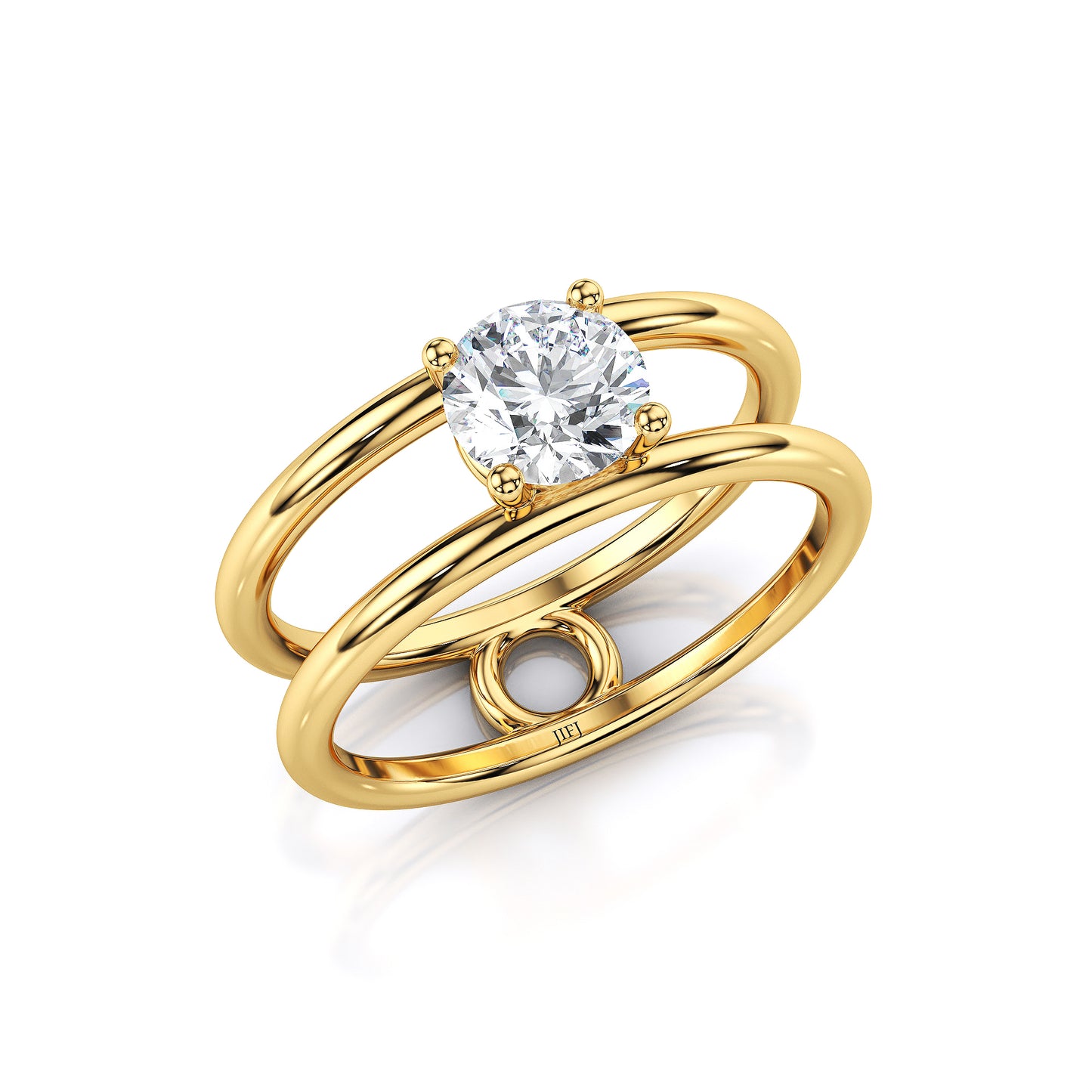 Bague de fiançailles solitaire diamant rond double bande