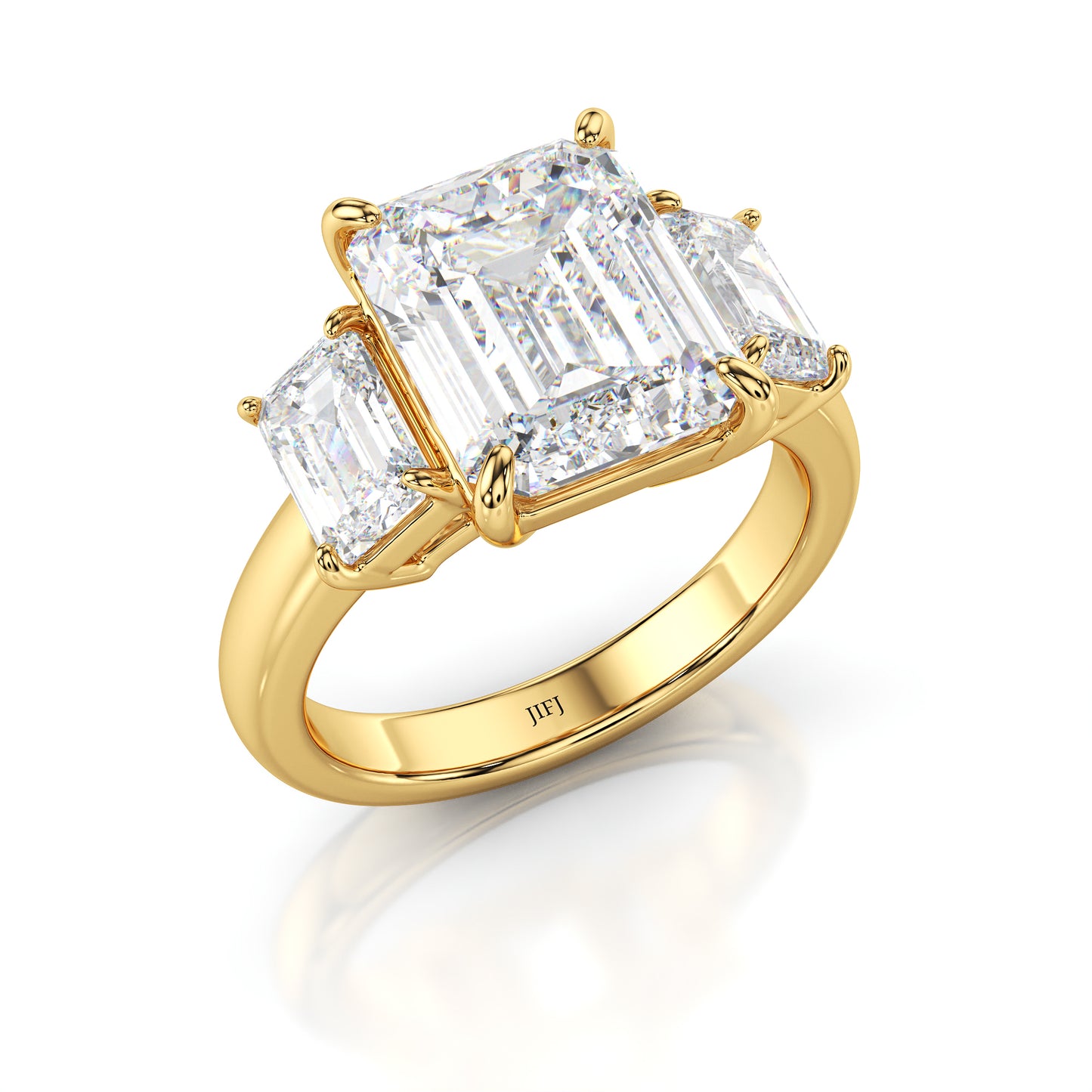 Three Stone Emerald Cut Engagement Ring