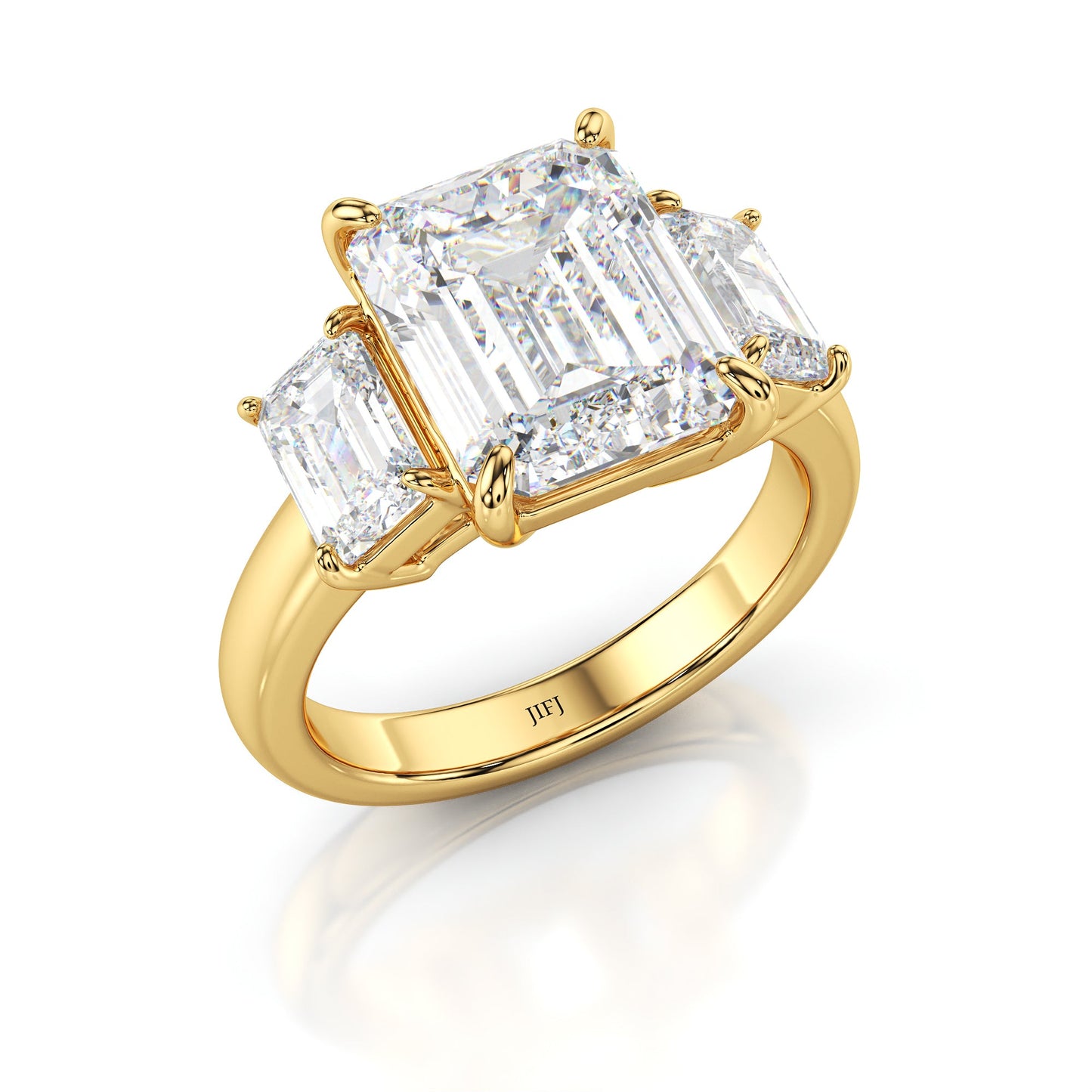 Lab Diamond Three Stone Emerald Engagement Ring