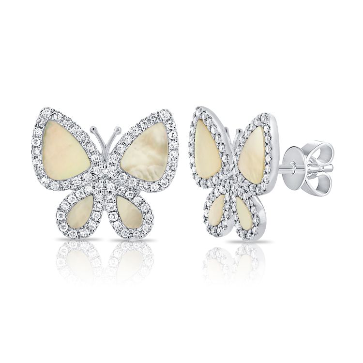 Mother of Pearl and Diamond Butterfly Studs