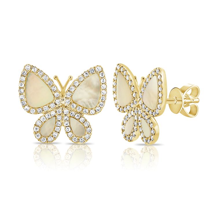 Mother of Pearl and Diamond Butterfly Studs