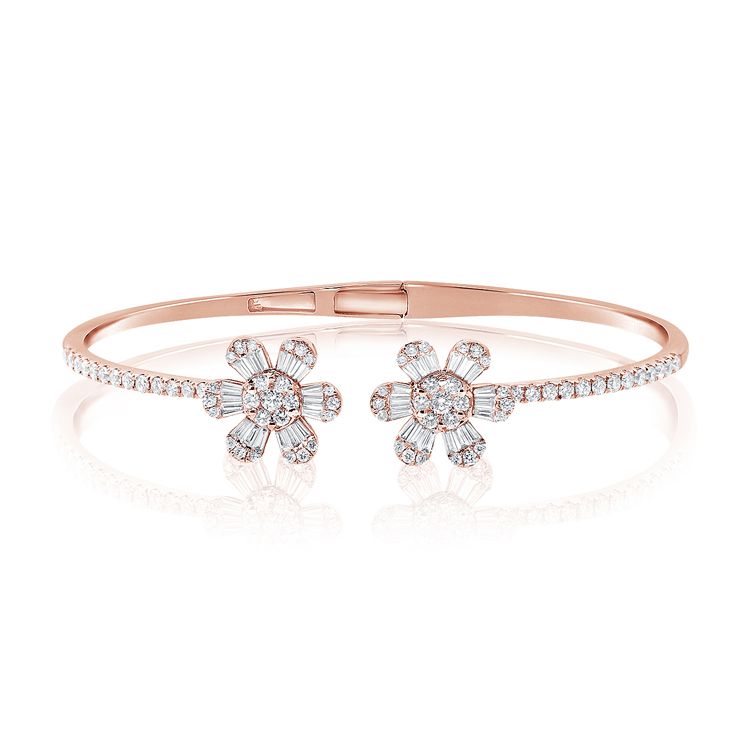 Open Diamond Floral Cuff Bracelet