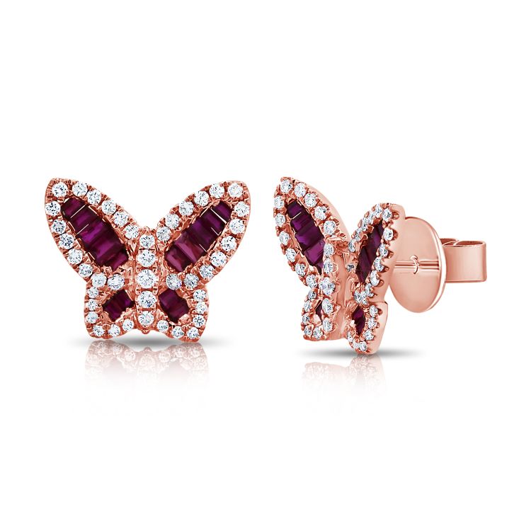 Puces papillon moyennes en rubis et diamants