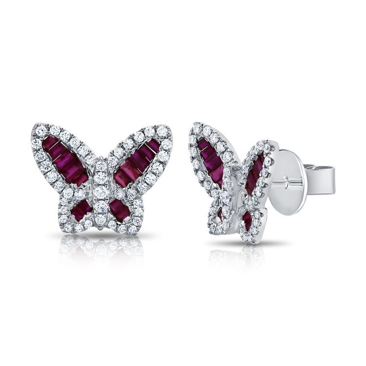 Puces papillon moyennes en rubis et diamants