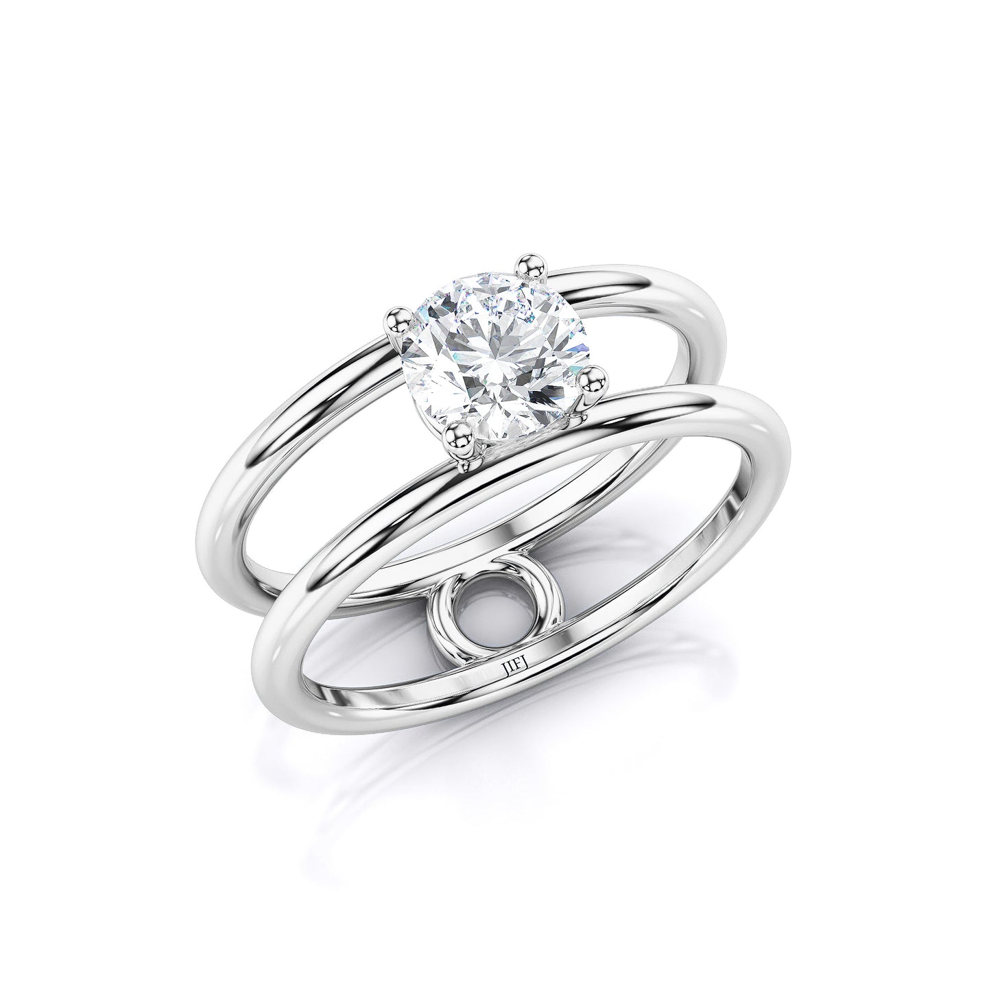 Bague de fiançailles solitaire diamant rond double bande