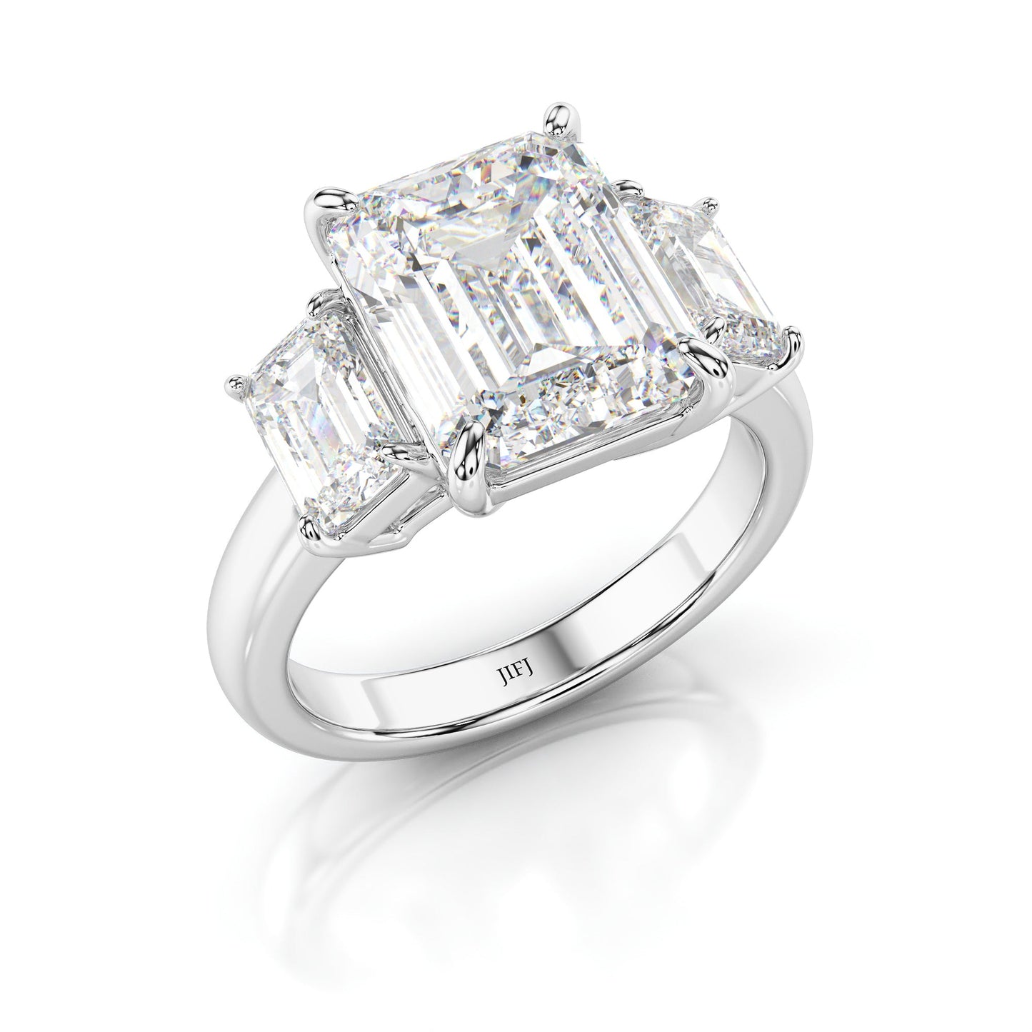 Lab Diamond Three Stone Emerald Engagement Ring