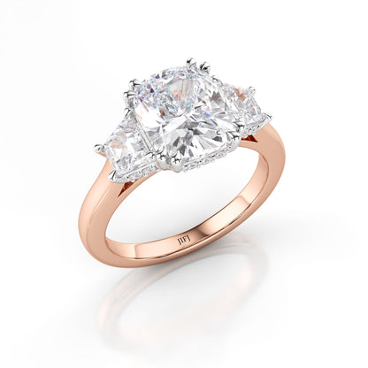 Lab Diamond Three Stone Cushion Engagement Ring