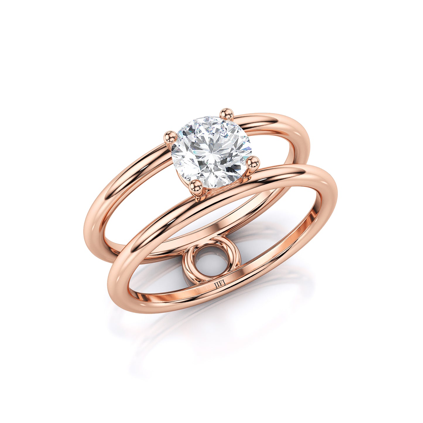 Bague de fiançailles solitaire diamant rond double bande