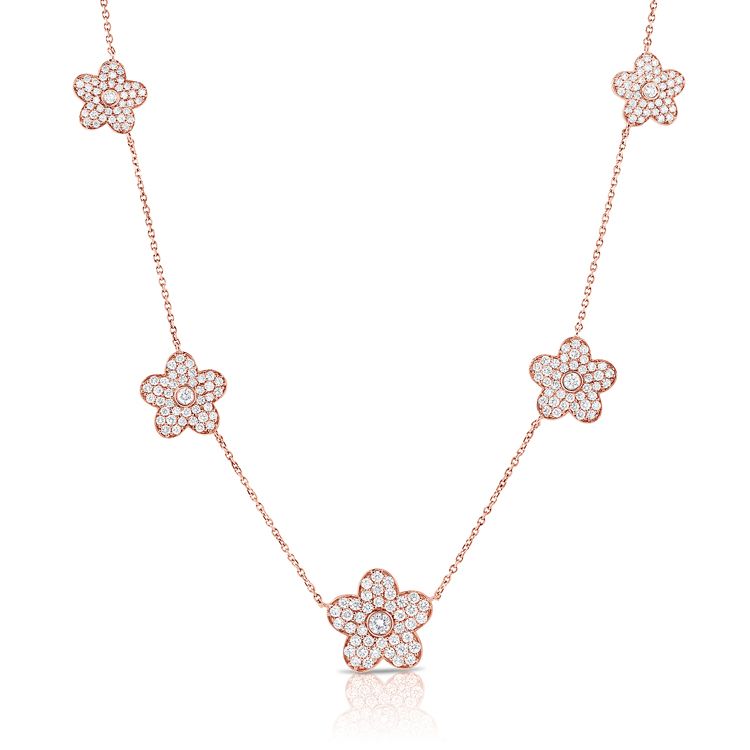 Flower Diamond Station Necklace