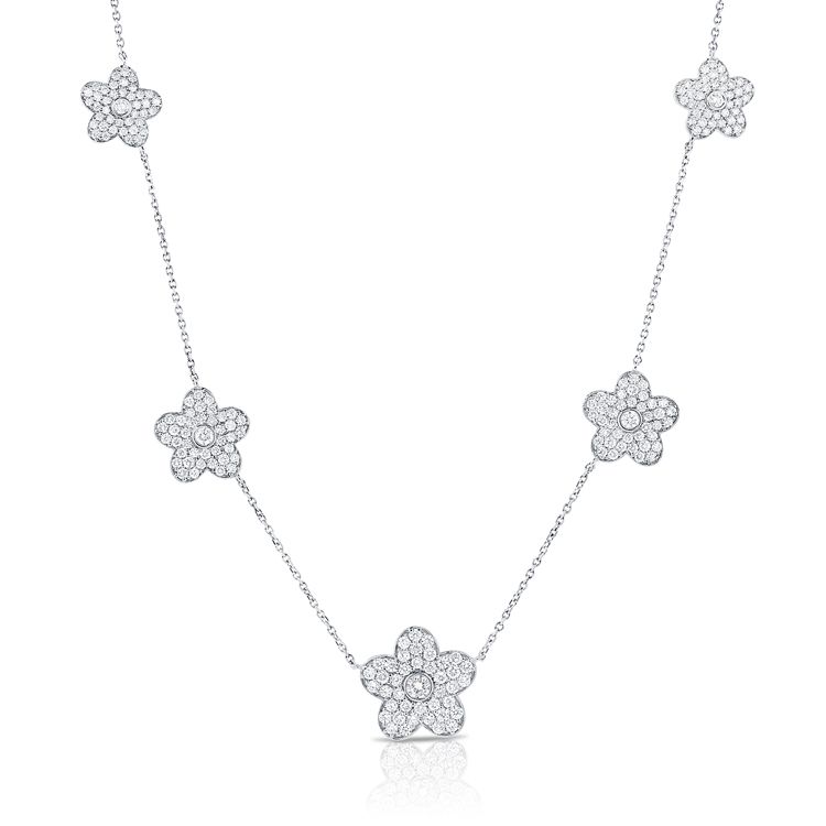 Flower Diamond Station Necklace