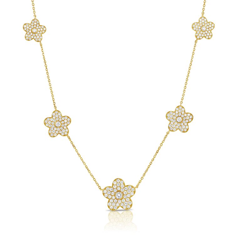 Flower Diamond Station Necklace