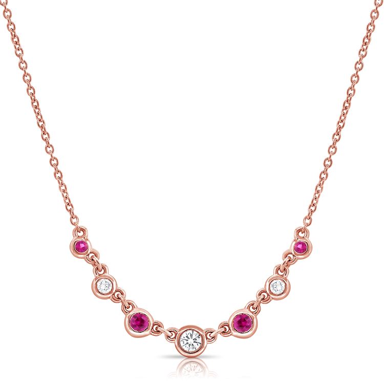 Collier Diamond Station avec lunette en rubis et diamants