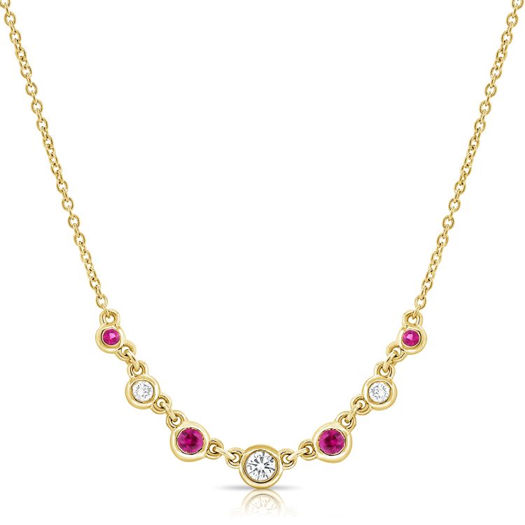 Collier Diamond Station avec lunette en rubis et diamants