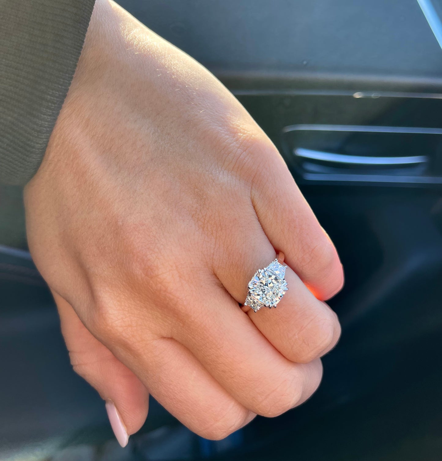 Lab Diamond Three Stone Cushion Engagement Ring