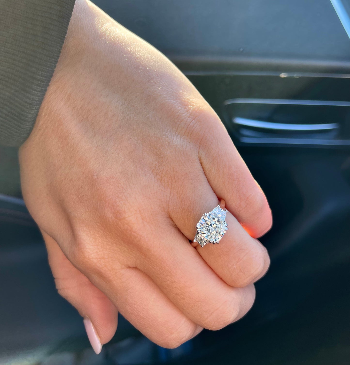 Three Stone Cushion Cut Engagement Ring