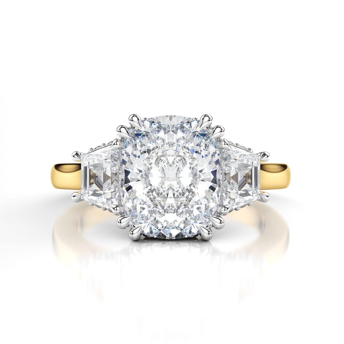 Lab Diamond Three Stone Cushion Engagement Ring