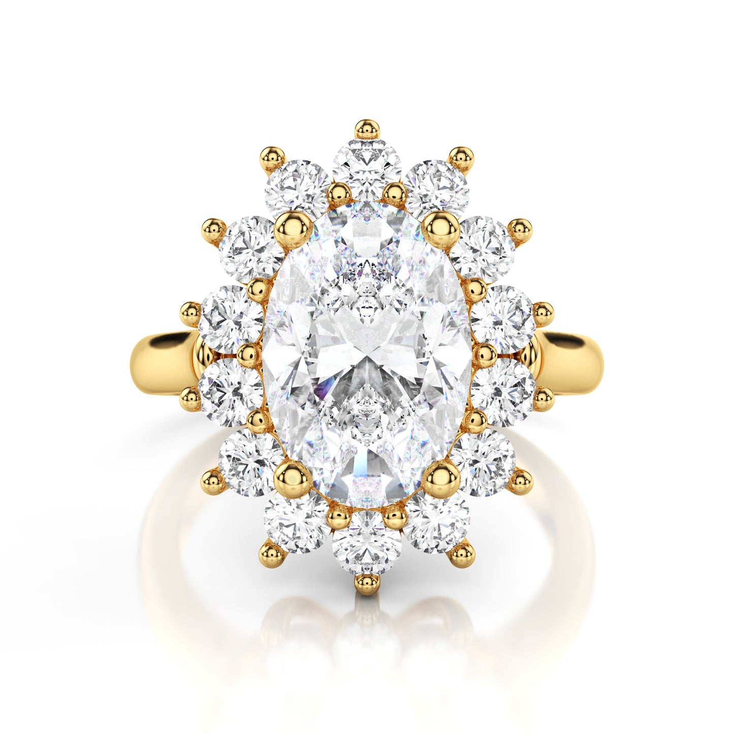 Bague de fiançailles diamant ovale halo vintage