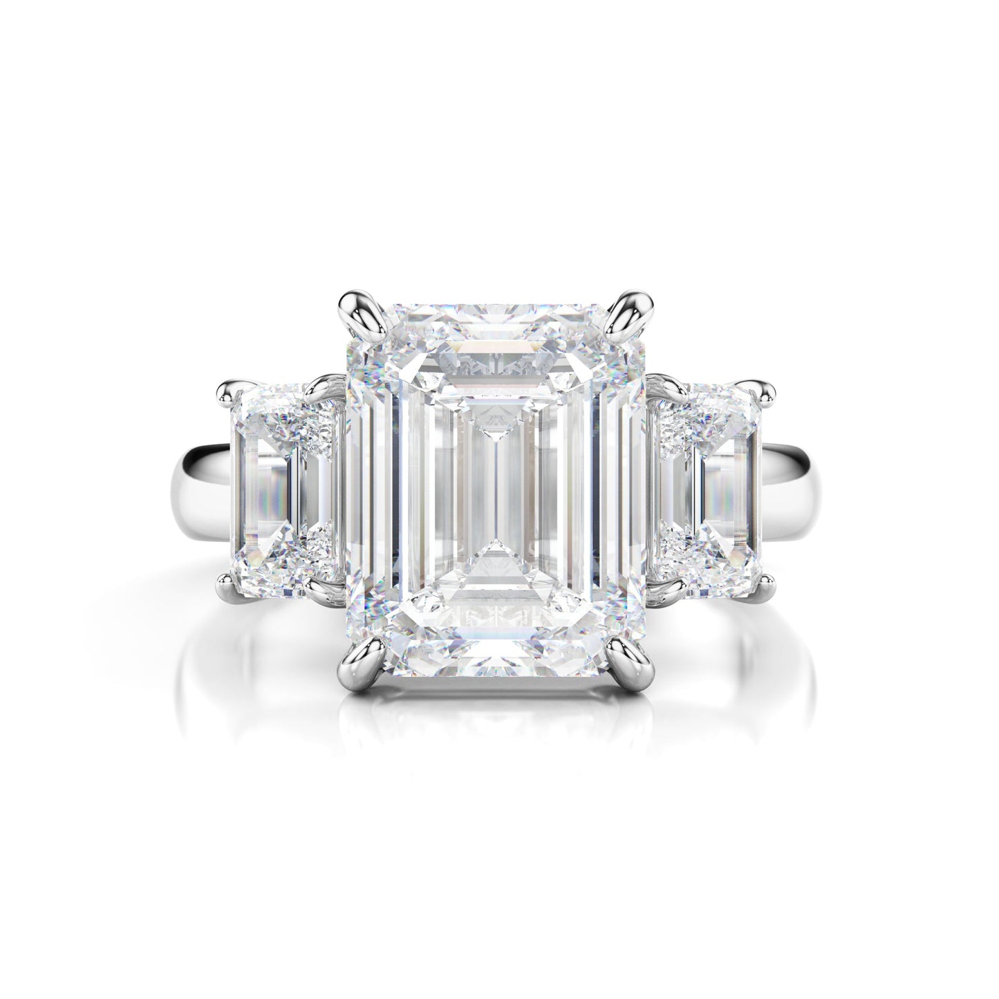 Lab Diamond Three Stone Emerald Engagement Ring