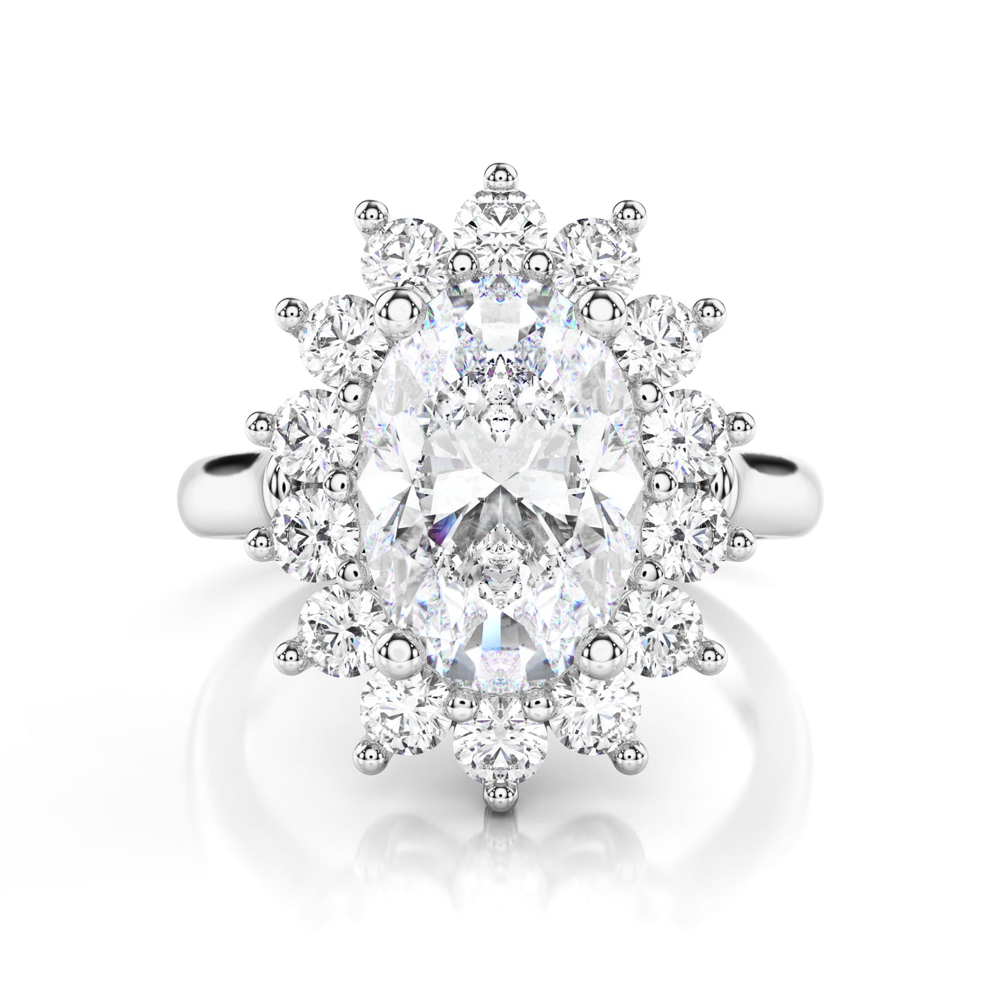 Bague de fiançailles diamant ovale halo vintage