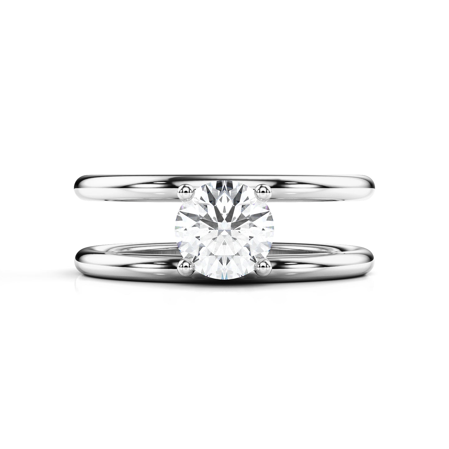 Bague de fiançailles solitaire diamant rond double bande