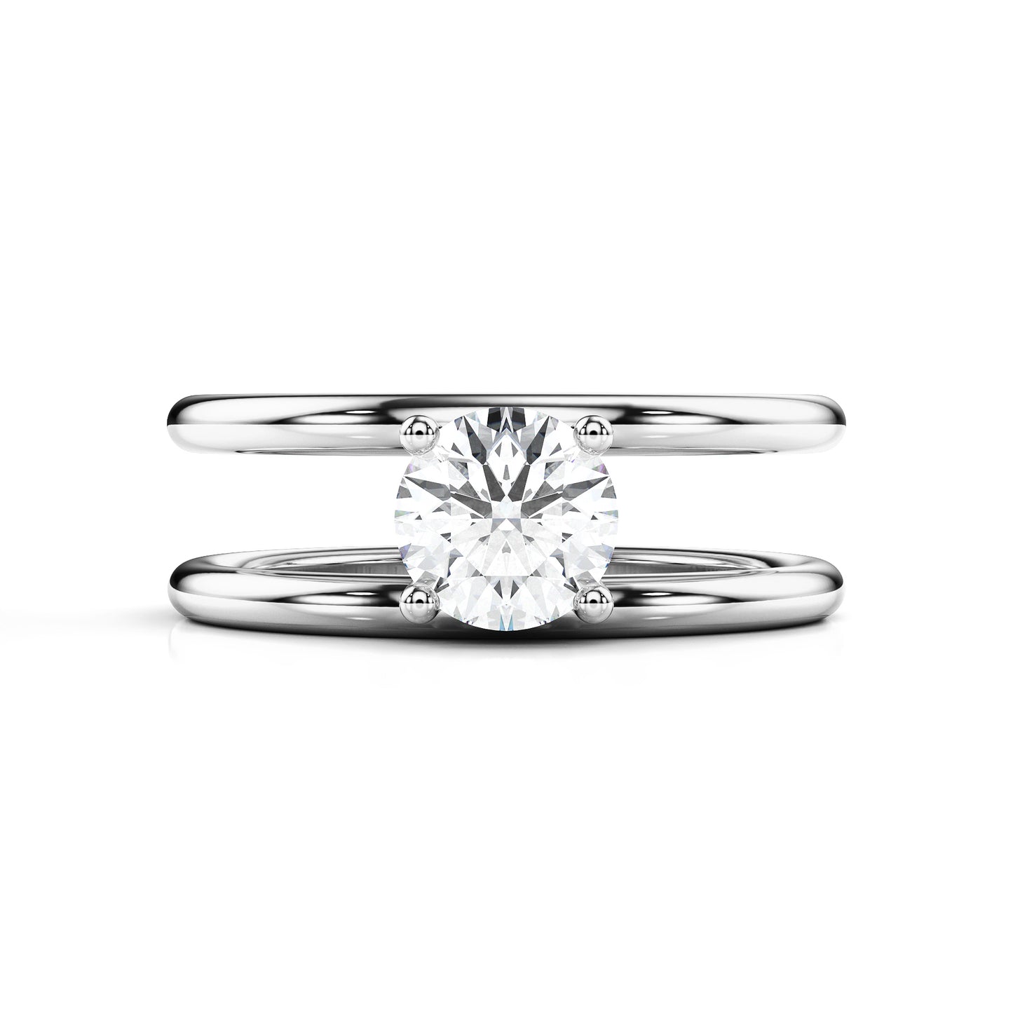 Double Band Solitaire Round Diamond Engagement Ring