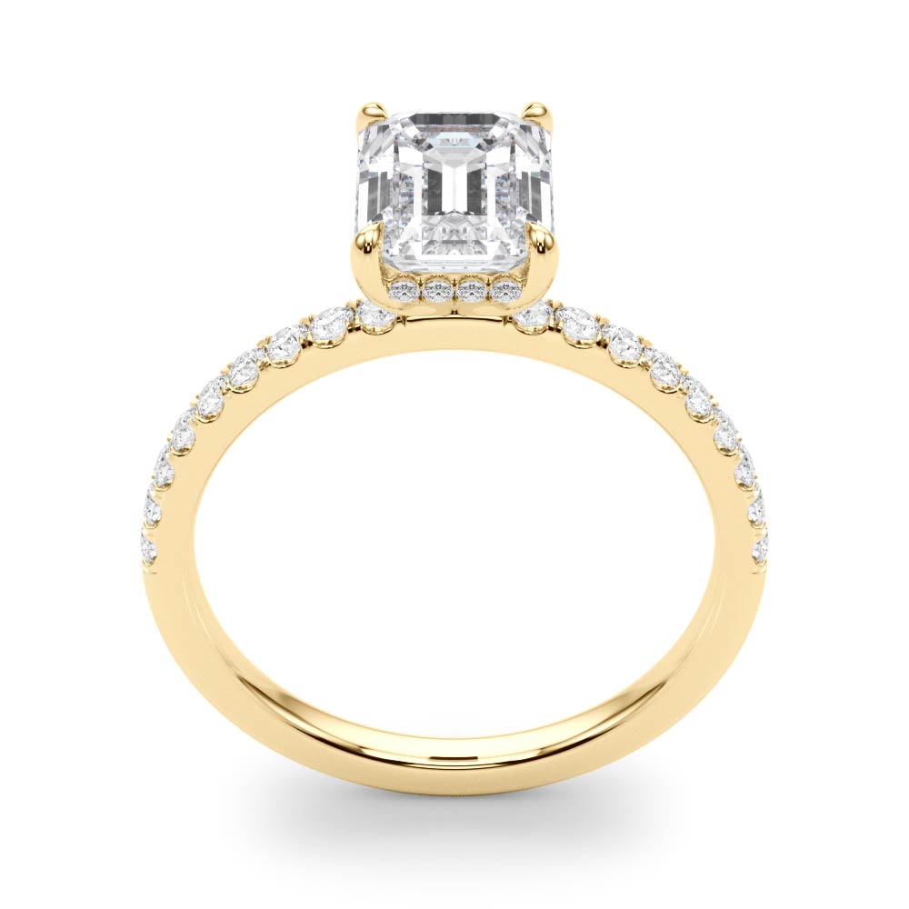 Emerald Solitaire Hidden Halo & Pavé Engagement Ring