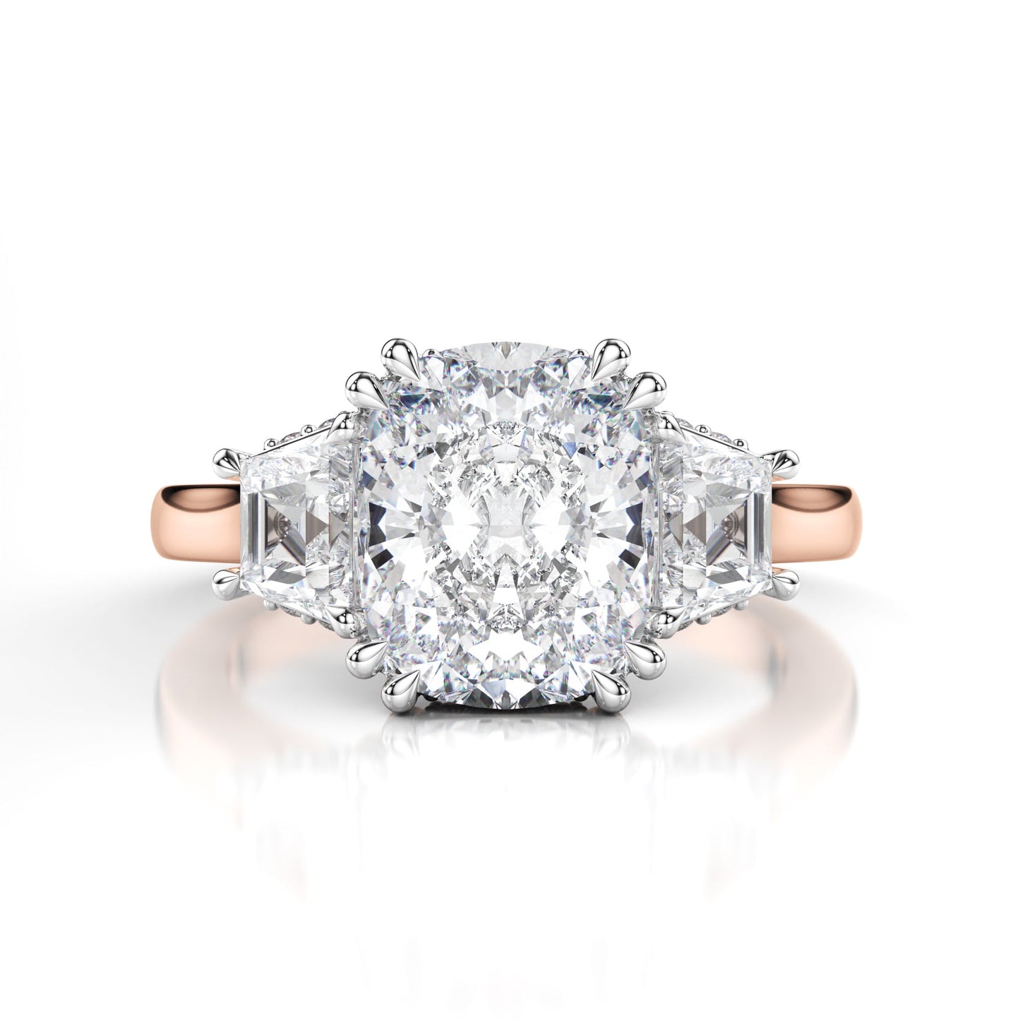 Lab Diamond Three Stone Cushion Engagement Ring