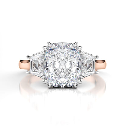 Lab Diamond Three Stone Cushion Engagement Ring