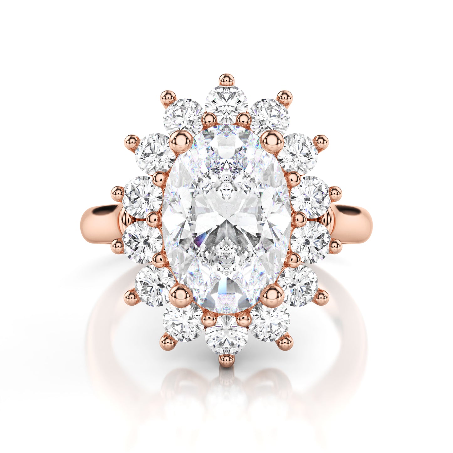 Bague de fiançailles diamant ovale halo vintage