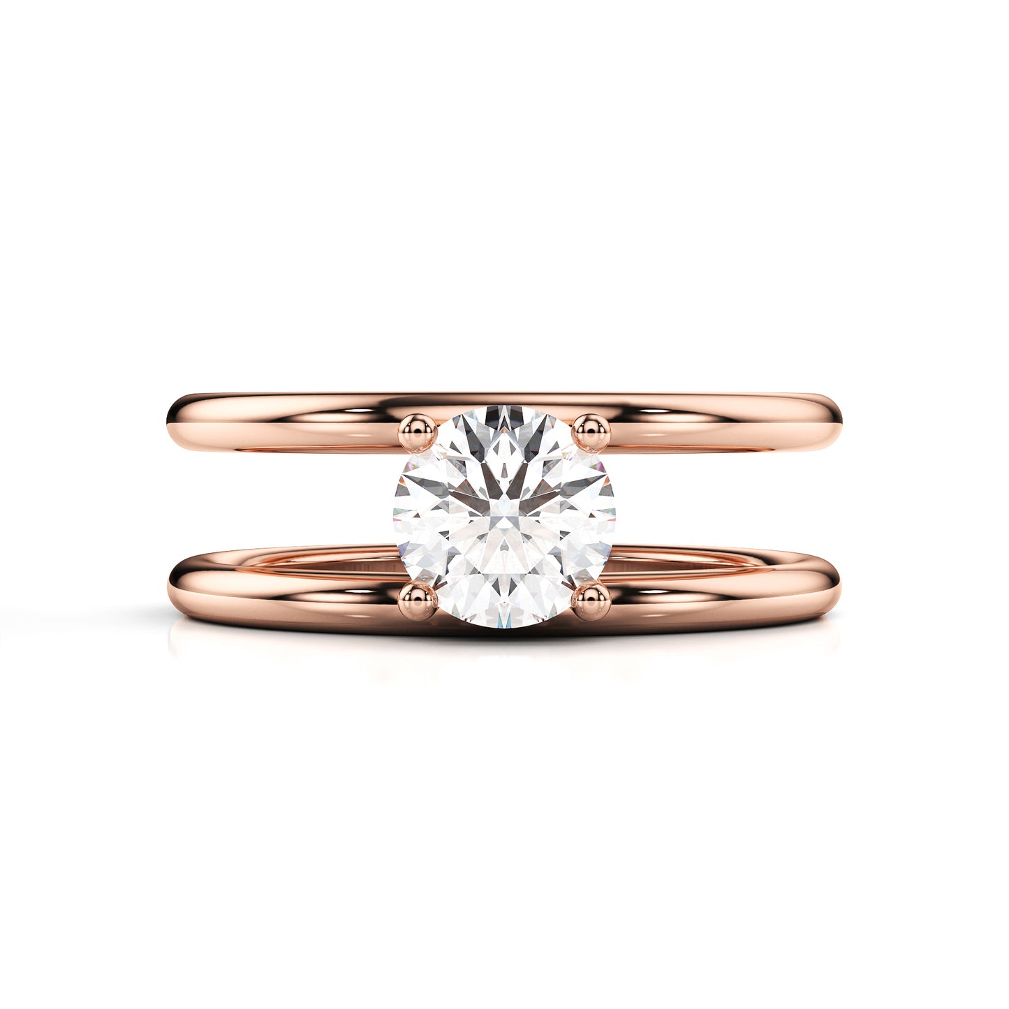 Bague de fiançailles solitaire diamant rond double bande