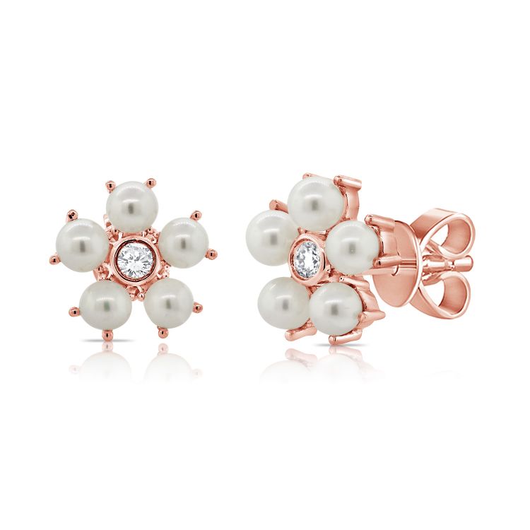 Flower Pearl & Diamond Studs