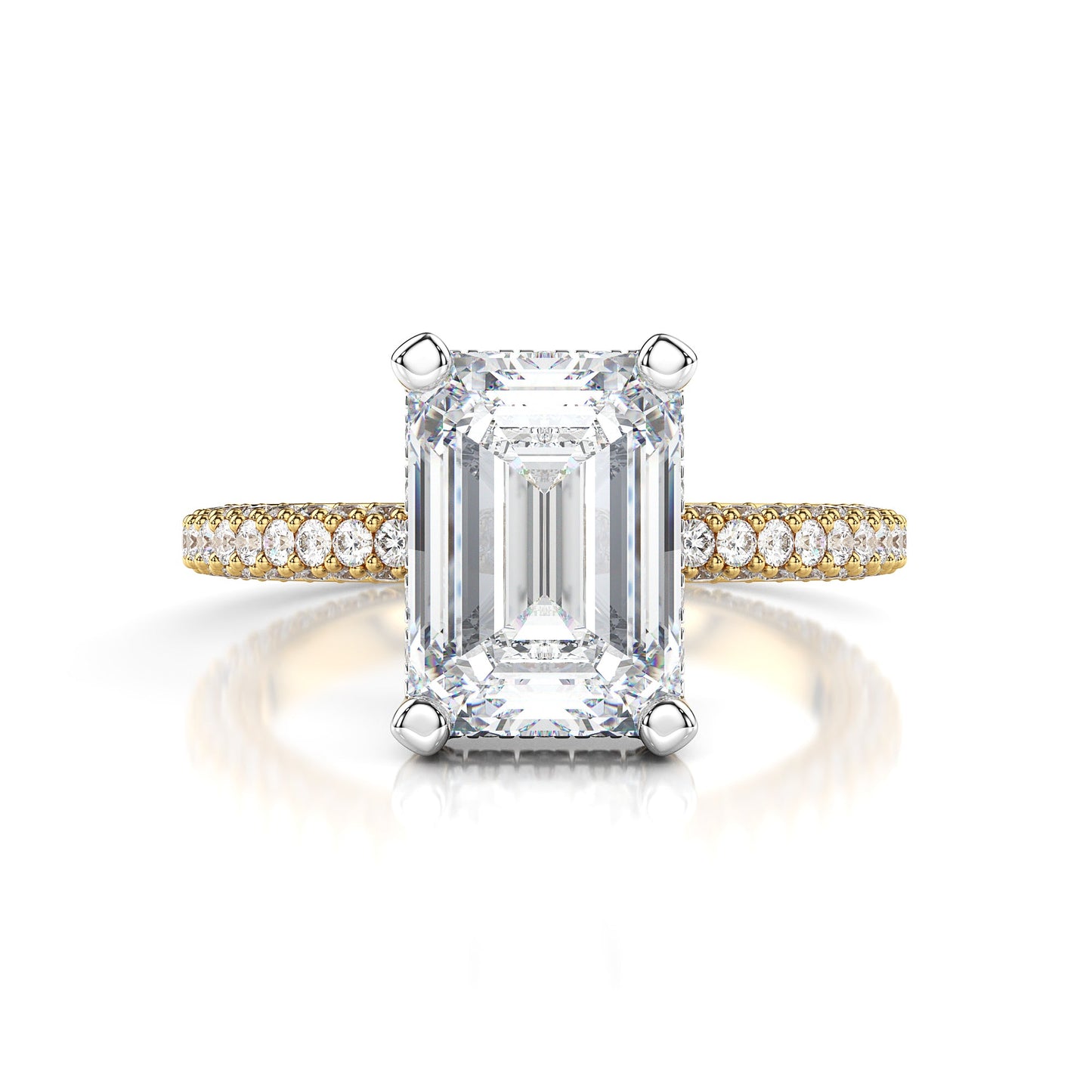 Lab Diamond Emerald Engagement Ring with 3 Row Pavé Band