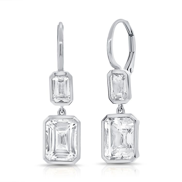 Double Dangling Bezel Emerald Earring