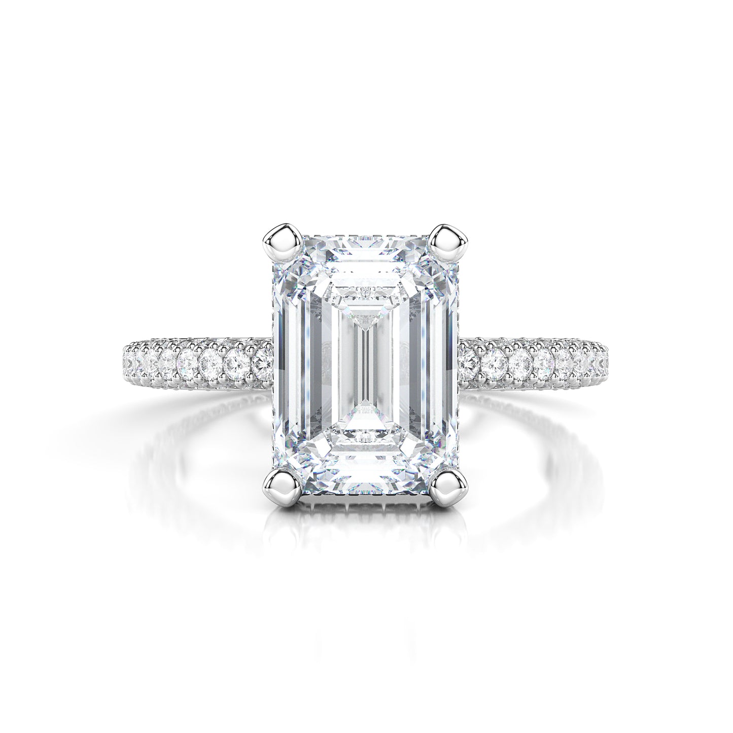 Bague de fiançailles taille émeraude avec anneau pavé à 3 rangs