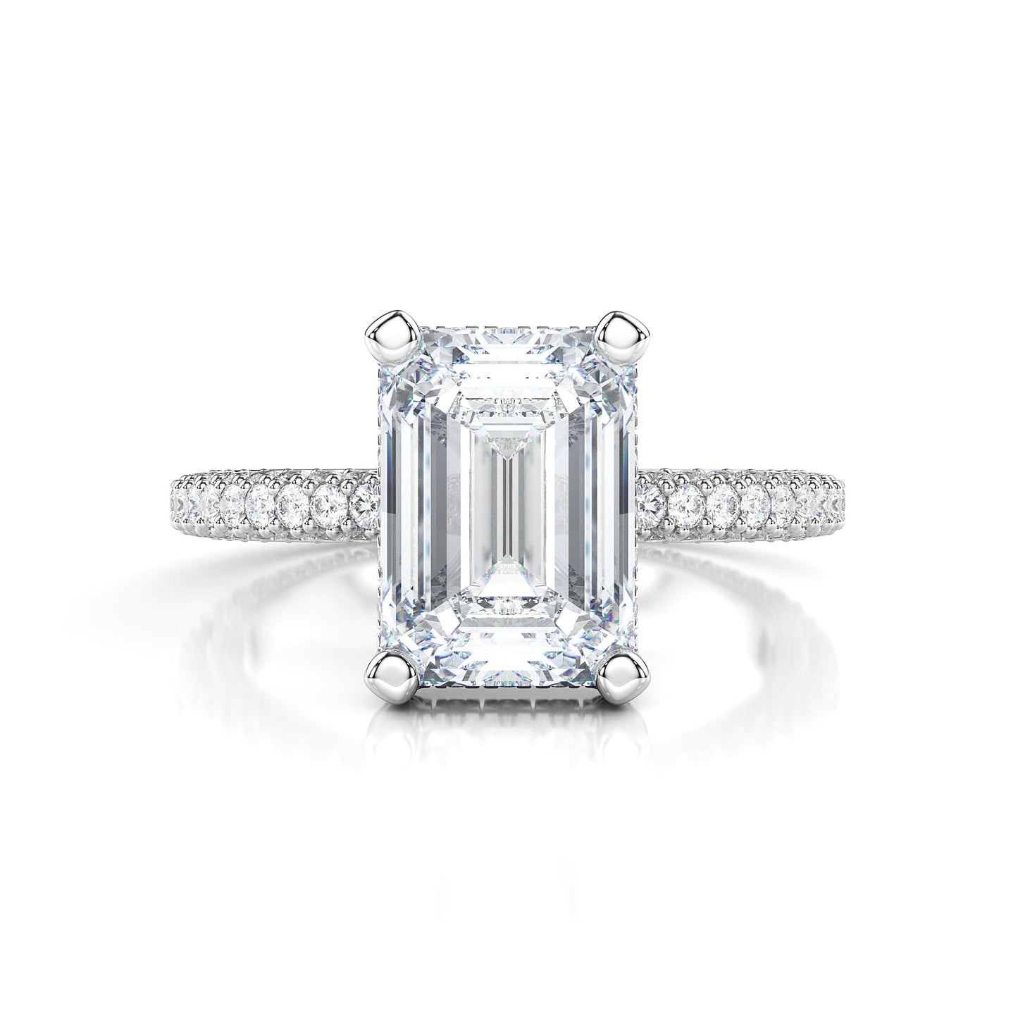 Lab Diamond Emerald Engagement Ring with 3 Row Pavé Band