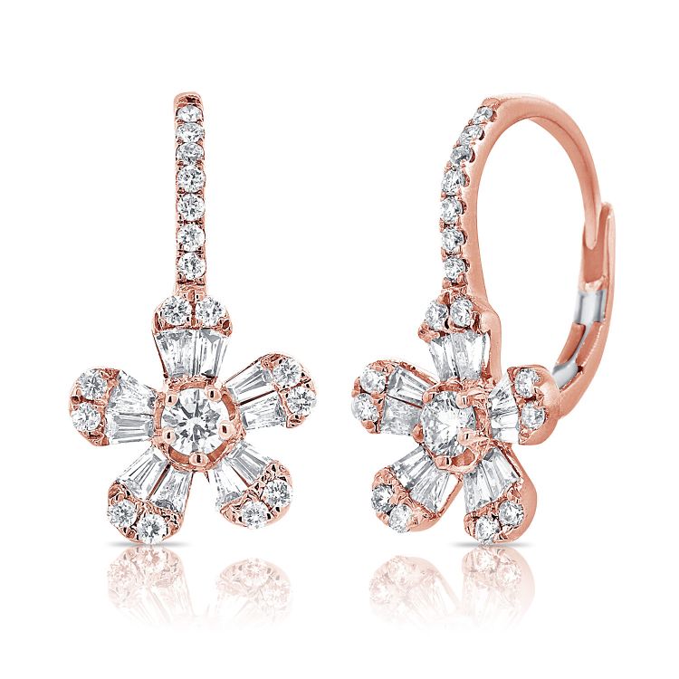 Floral Diamond Leverback Earrings