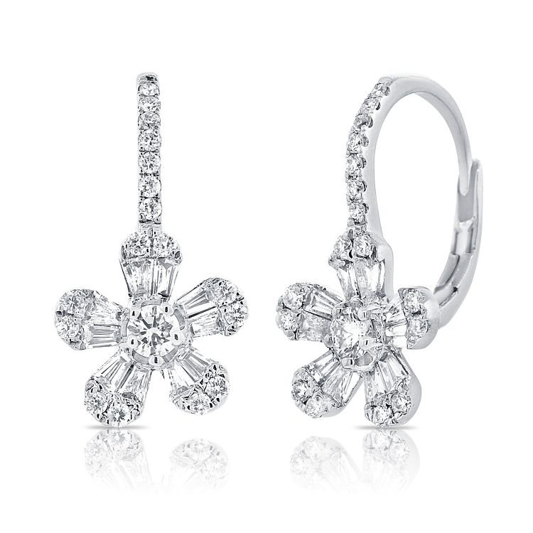 Floral Diamond Leverback Earrings