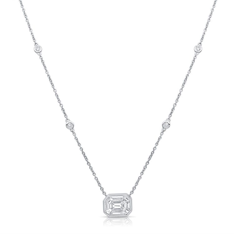 Lab Emerald Diamond And Bezel Station Necklace