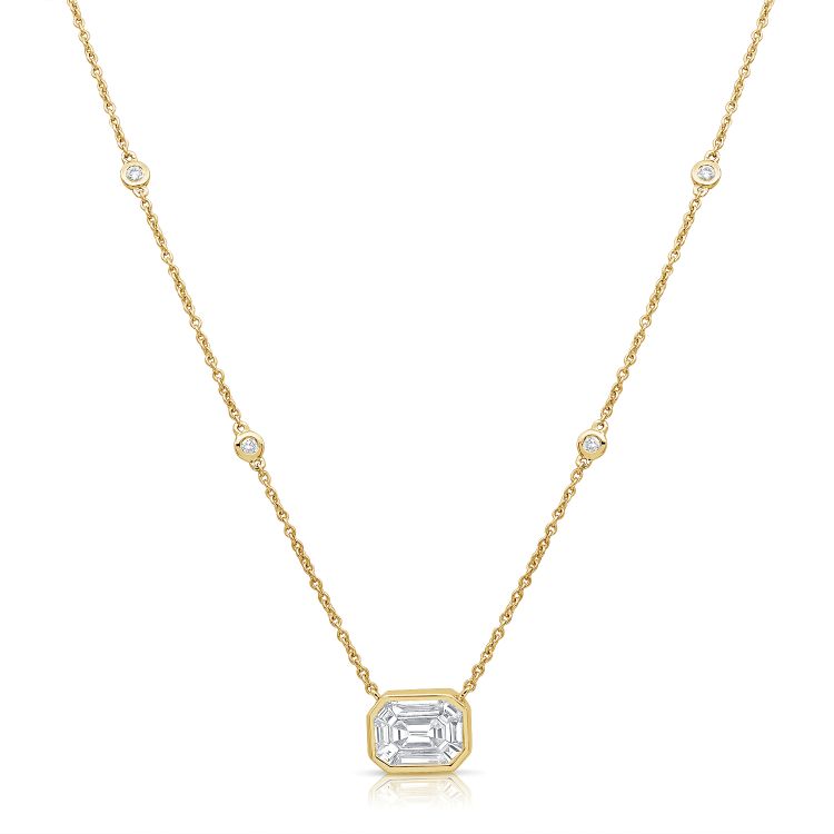 Lab Emerald Diamond And Bezel Station Necklace