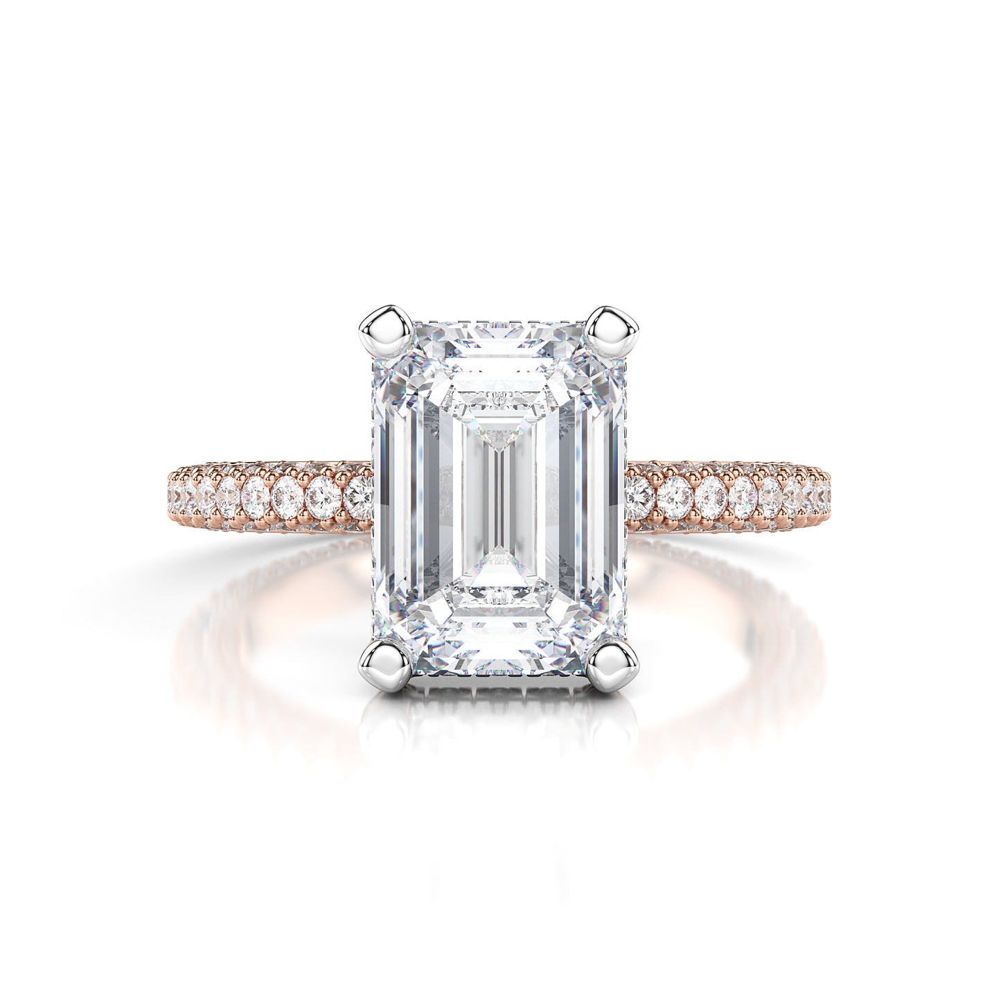 Emerald Cut Engagement Ring with 3 Row Pavé Band