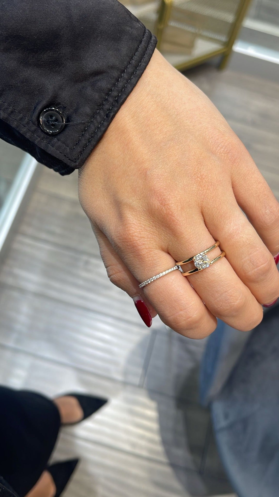 Bague de fiançailles solitaire diamant rond double bande