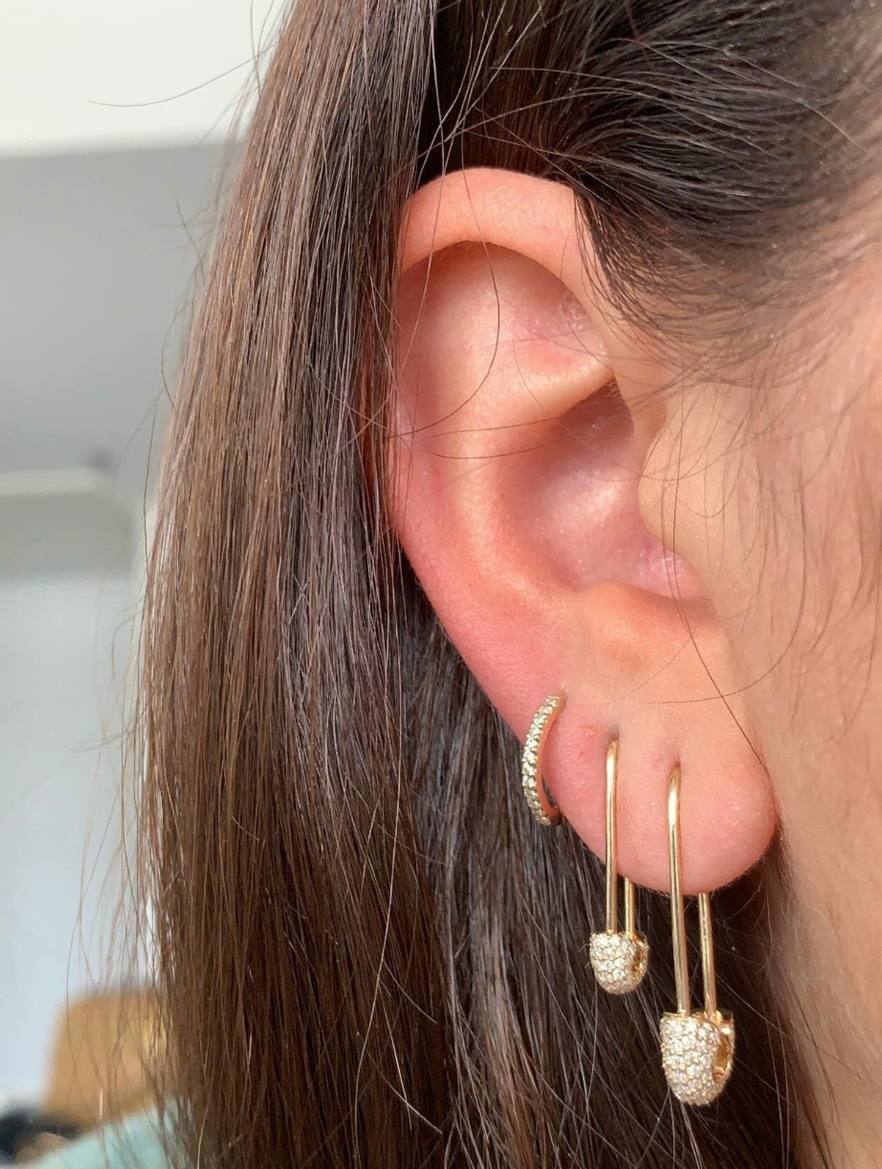 Baby Diamond Safety Pin Earrings