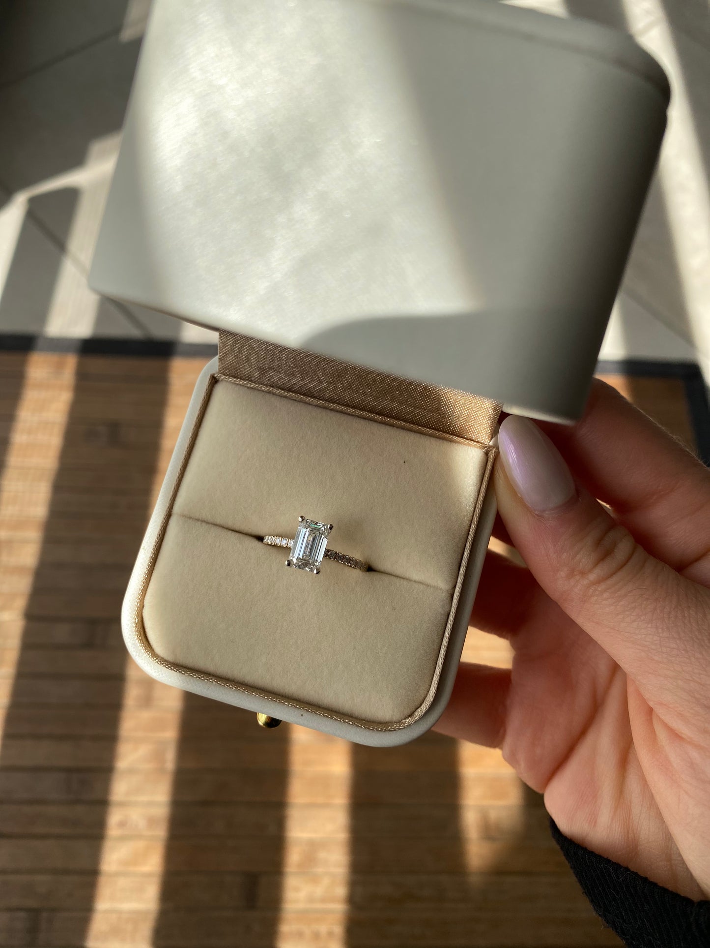 Emerald Solitaire Hidden Halo & Pavé Engagement Ring