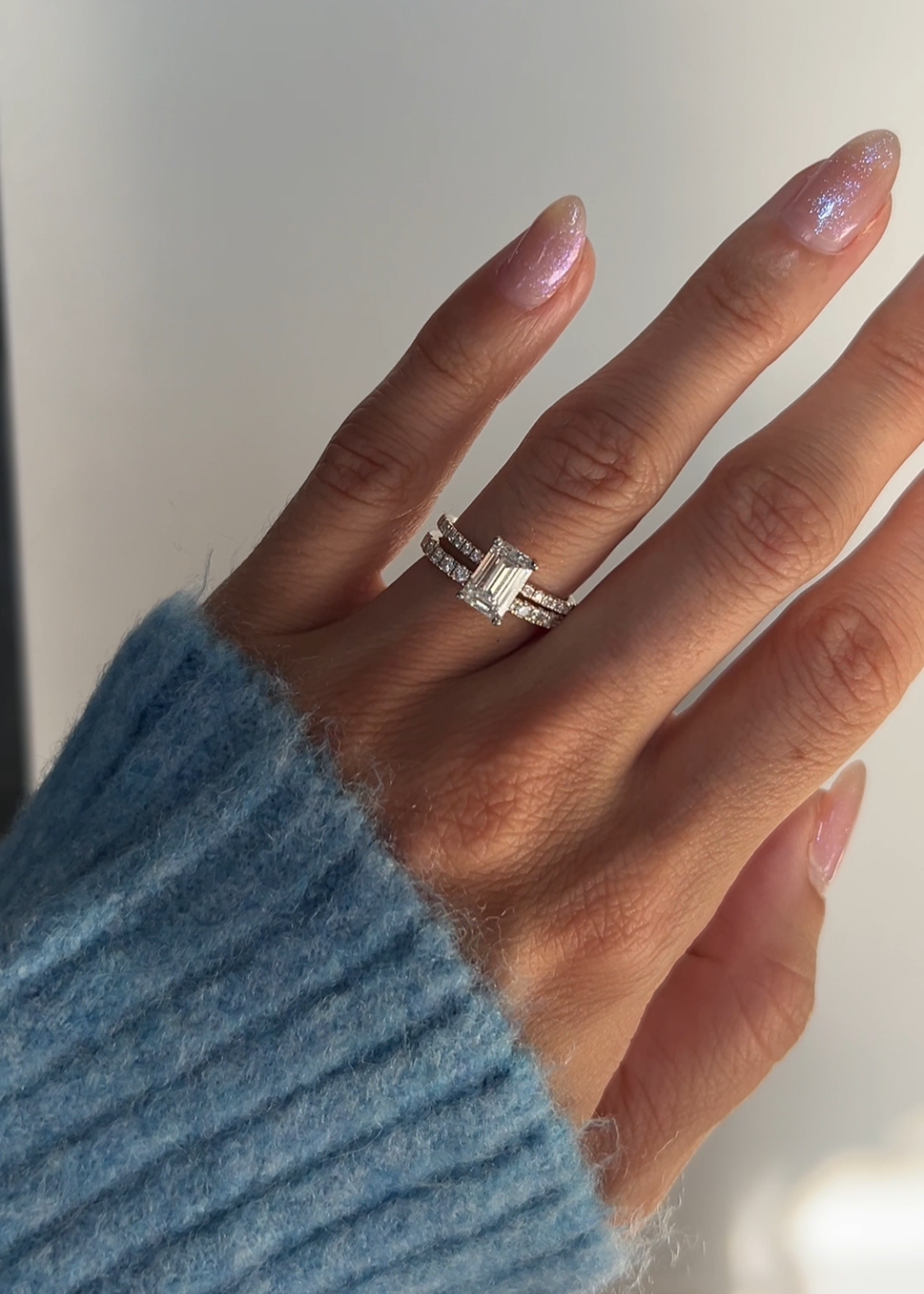 Emerald Solitaire Hidden Halo & Pavé Engagement Ring
