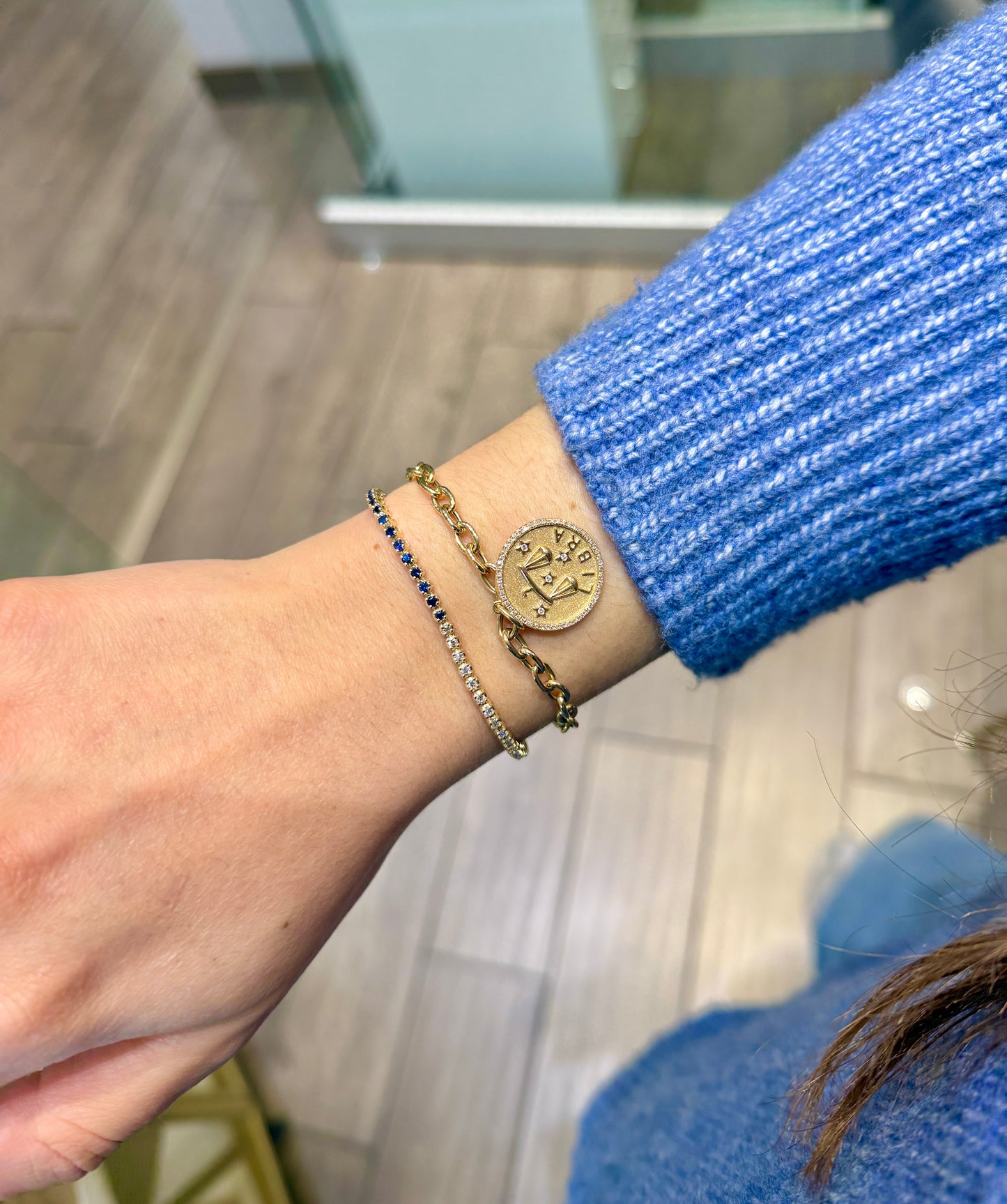 Half Blue Sapphire Half Diamond Bezel Tennis Bracelet