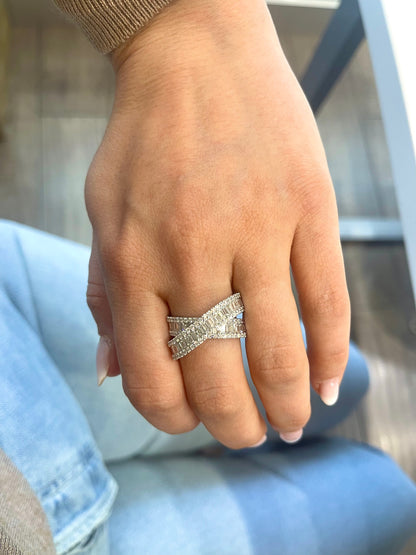 Large Baguette Crossover Diamond Ring