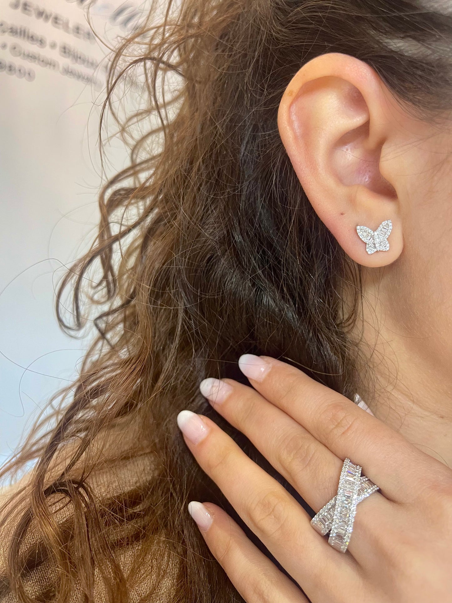 Small Baguette Diamond Butterfly Studs