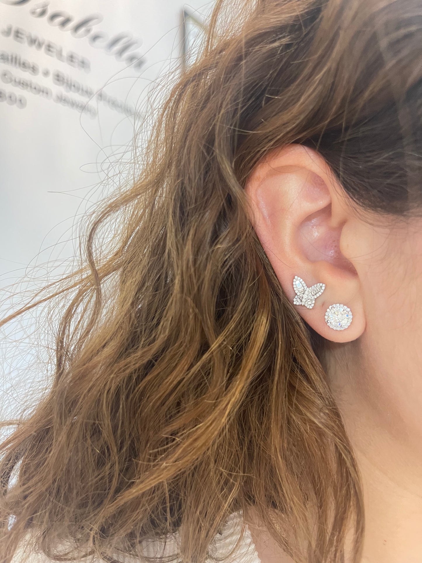 Small Baguette Diamond Butterfly Studs