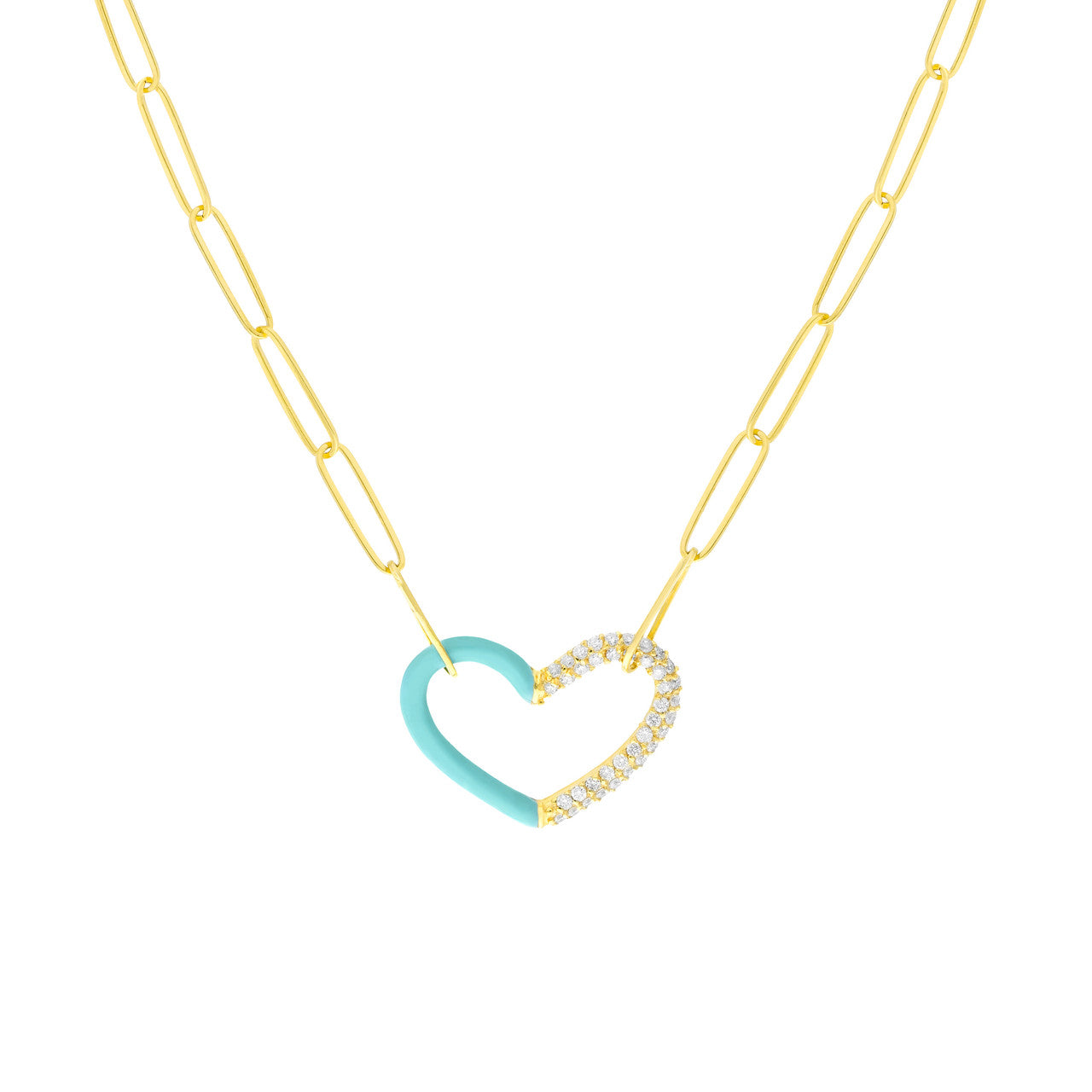 Split Turquoise Enamel and Diamond Heart Necklace